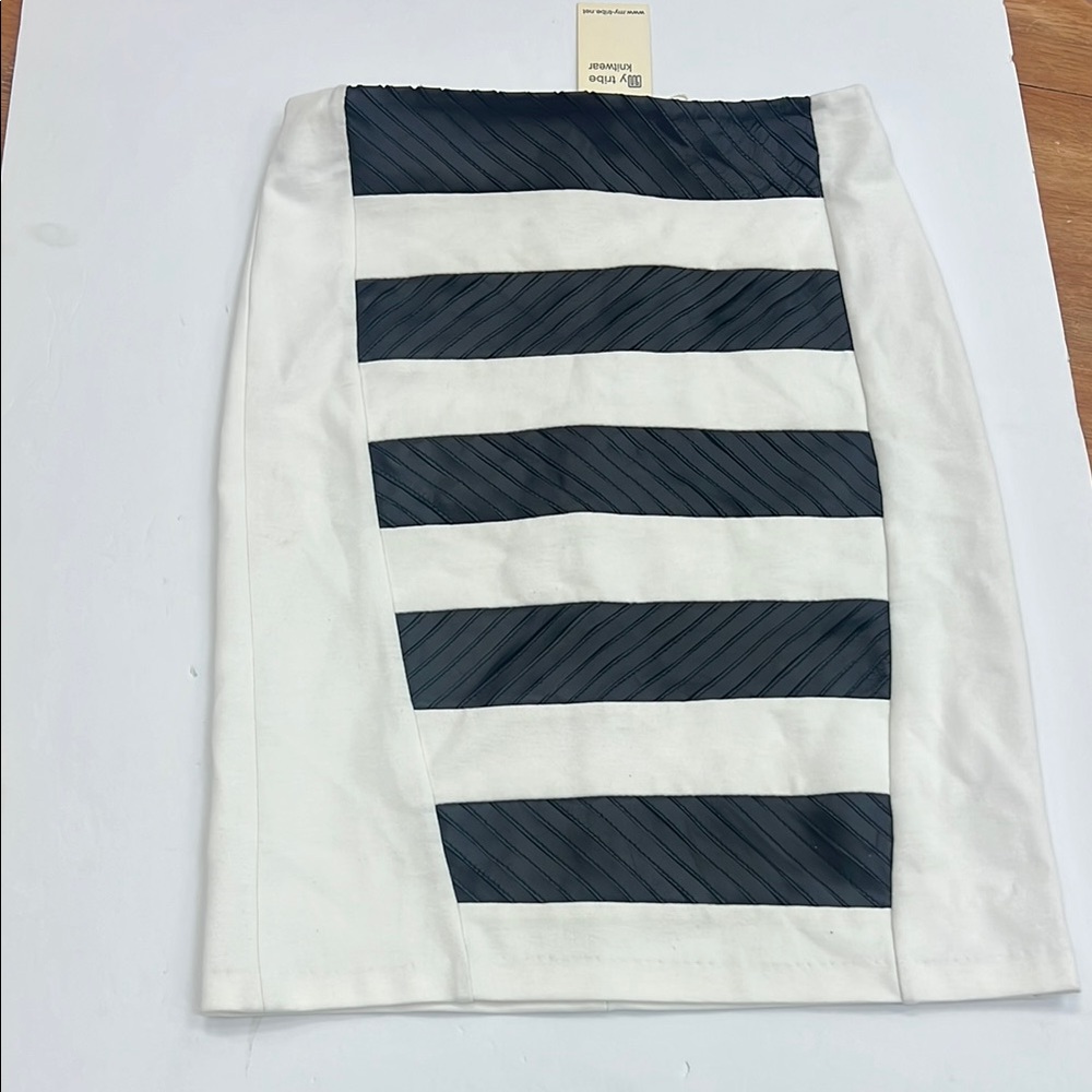 My Tribe Monochrome Striped Skirt 100% genuine leather stipes with Ponte NWT